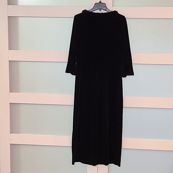 Vtg 90s Y2K Kathie Lee Black Velvet 3/4 Sleeve Maxi Faux Fur Collar Goth Large - Picture 8 of 8